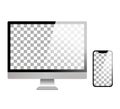 Apple iMac, MacBook and iPhone. Realistic modern monitor vector illustration. Royalty Free Stock Photo