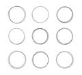 Hand drawn circle line sketch drawing, line art set vector circular scribble doodle round circles