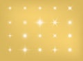 Star shine, golden light glow sparks, vector bright gold sparkles with lens flare effect. Isolated sun flash and starlight vector