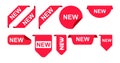 New Arrival Stickers for shop product tags, labels or sale posters and banners vector sticker icons