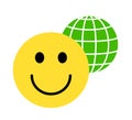 Smiley yellow face with globe emoji on white background Royalty Free Stock Photo