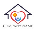 People union team work celebrating happyness family house logo/Love Union happy Heart shaped home house logo. Royalty Free Stock Photo