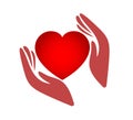 Red heart shape with hand embrace. Hug yourself logo