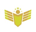 Gold Star Wing Medal Winner Champion Logo Icon.