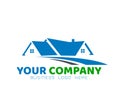 House home logo. Buildings roof of house Home logo real estate construction residential symbol with green leaf vector. Royalty Free Stock Photo