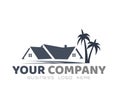 House home logo. Buildings roof of house Home logo real estate construction residential symbol with green leaf vector.