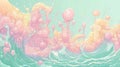 A dreamy, abstract depiction of colorful bubbles and waves in pastel tones Royalty Free Stock Photo