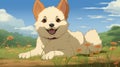 Dreamy Anime Art: Cute White Dog Cub In Studio Ghibli Style