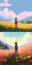 Dreamy Anime Art: Walking Through A Field Of Flowers