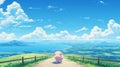 Dreamy Anime Picture Of A Pig On A Calm Country Road