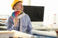 Dreamy Architect Designer Holding Colour Swatches Royalty Free Stock Photo