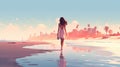 Dreamy Beach Walk: Concept Art With Soft Gradients And Sparkling Water Reflections