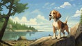 Dreamy Beagle On Rocks: Artistic 2d Game Art Commission For Vancouver School