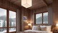A Dreamy Bedroom With A View Of The Snowy Mountains AI Generative