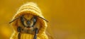 Dreamy bee with yellow hood, banner. Royalty Free Stock Photo