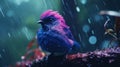 Dreamy Bird In The Rain: A Cute And Exotic Realism In Dark Pink And Dark Azure