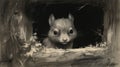 Dreamy Black And White Squirrel Drawing In Noah Bradley Style Royalty Free Stock Photo