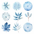 Dreamy Blue Watercolor Leaves: Mysterious Symbolism And Oriental Minimalism