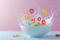 Dreamy Breakfast Scene: Fruit Loops Float in Tinted Milk.