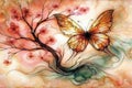Dreamy Butterfly & Pink Flowers - Ethereal Digital Art, generative ai Royalty Free Stock Photo