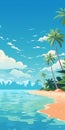 Dreamy Cartoon Beach With Palm Trees: Nature-inspired Cityscape Royalty Free Stock Photo