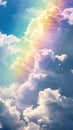 Dreamy cloudscape infused with spectrum of soft rainbow hues. Abstract beautiful sky. Copy Space. Ideal for creative