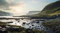 Dreamy Coastal Waterfall And Ocean View In Faroe Islands