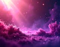 Dreamy Pink and Purple Cosmic Landscape with Glowing Particles and Soft Light Rays space Royalty Free Stock Photo