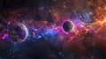Dreamy Cosmic Panorama with Translucent Planets and Nebulae