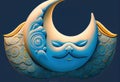 Dreamy crescent moon resting on a soft pillow - Generative AI