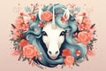 Dreamy Cute unicorn with flowers. Generate AI