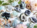 dreamy 3d rendering collection of colorful crystals on white background