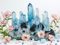 dreamy 3d rendering collection of sky blue crystals on white background