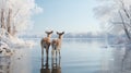 Dreamy Deer: A Romantic Narrative In Soft Snow Scenes Royalty Free Stock Photo