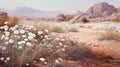 Dreamy Desert Scene With White Flowers In Scarlett Hooft Graafland Style