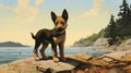 Dreamy Dog On Rocks: A James Gilleard Inspired 2d Game Art