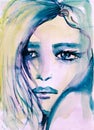 Dreamy Dramatic Watercolor Portrait of a Breautiful Woman