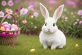 A Dreamy Easter Egg Hunt with a Playful Bunny.AI Generated