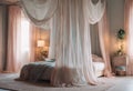 A dreamy and ethereal bedroom interior with soft pastel hues Royalty Free Stock Photo