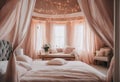 A dreamy and ethereal bedroom interior with soft pastel hues Royalty Free Stock Photo