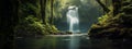 A dreamy and ethereal capture of a waterfall surrounded by lush greenery, evoking a sense of serenity and natural beauty. Web Royalty Free Stock Photo