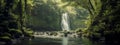 A dreamy and ethereal capture of a waterfall surrounded by lush greenery, evoking a sense of serenity and natural beauty. Web Royalty Free Stock Photo