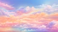 A dreamy and ethereal view of the sky filled with fluffy clouds painted with a myriad of colors.