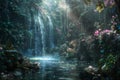 Dreamy fairytail deep tropical jungle background