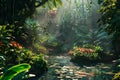 Dreamy fairytail deep tropical jungle background