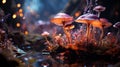 Fantasy wonderland landscape mushrooms moon. Dreamy fantasy mushrooms magical forest. Generative Ai Royalty Free Stock Photo