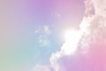 Dreamy filter : Blue sky with sun behind big cloud Royalty Free Stock Photo