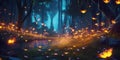 Dreamy Firefly Field Enchanted Glow in an Ethereal Landscape. Generative AI