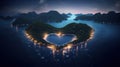A dreamy glowing landscape of islands in the shape of a heart generative AI