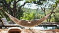 A dreamy hammock swaying in the breeze providing the ultimate relaxation spot for an afternoon nap. 2d flat cartoon Royalty Free Stock Photo
